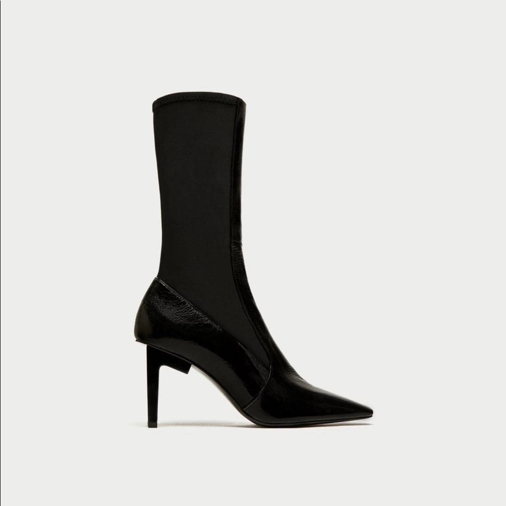 Zara square heel leather booties